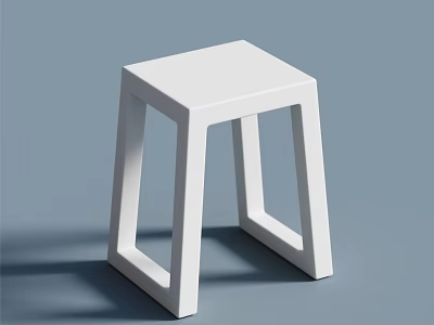 White Modern Minimalist Stool with Geometric Structure on Light Blue Background 3d model