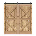 Wooden Double Barn Door With Cross Panel Design And Sliding Track