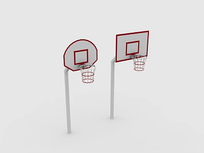 Two Basketball Hoops With Red Backboards And White Stands In Minimalist Design 3d model