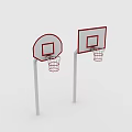 Two Basketball Hoops With Red Backboards And White Stands In Minimalist Design