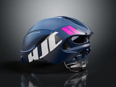 HJC Navy Blue Sports Helmet With Pink Stripes And White Logo Design 3d model