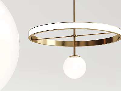 Sleek Modern Chandelier Featuring Circular Golden Ring And Suspended White Glass Globe Design 3d model