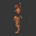 Muscular Horned Warrior Creature With Red Loincloth Shoulder Weapon Arm Bracers 3D Fantasy Character Design