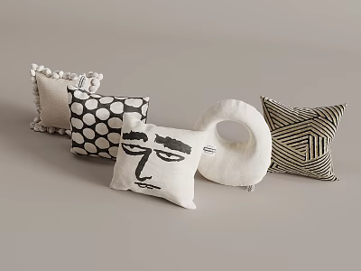 Modern Decorative Throw Pillows Featuring Polka Dot Face Print Ring Shaped And Geometric Patterns 3d model