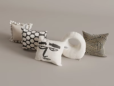Modern Decorative Throw Pillows Featuring Polka Dot Face Print Ring Shaped And Geometric Patterns 3d model