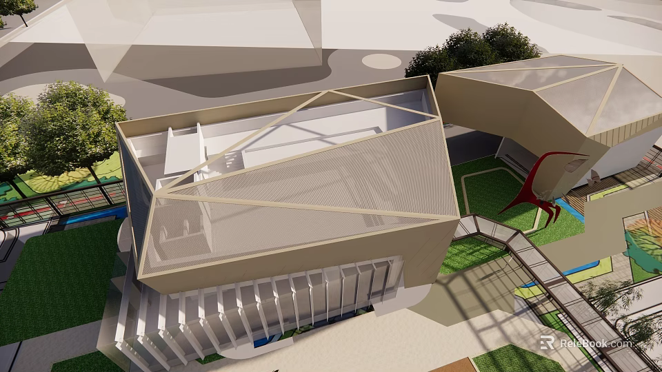 Modern Sales Office Building With Contemporary Design And Landscaped Outdoor Space 3d model 