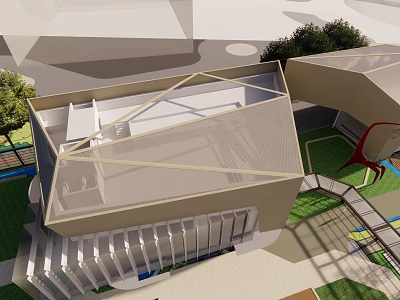 Modern Sales Office Building With Contemporary Design And Landscaped Outdoor Space 3d model