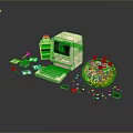 Retro Computer Setup With Green Screen Keyboard Orange Container And Colorful Items 3d model