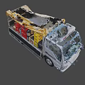 White Re Tie Truck With Yellow Red Black Crates And Yellow Tarpaulin Cover