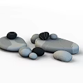 Gray Stone Shaped Table and Chair Set with Various Sizes Stone Tables Stools Stitched Surface Design 3d model