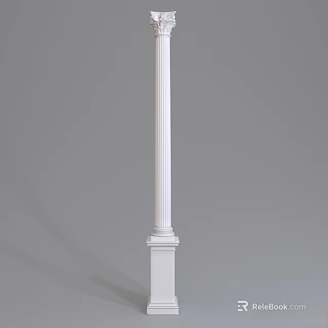 White Column With Fluted Design Base Pedestal And Simple Structure On Gray Background 3d model