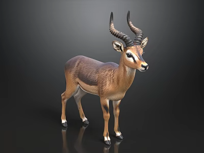 Realistic 3D Antelope Figurine Standing On Black Background With Curved Horns 3d model