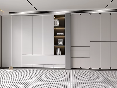 Modern White Wardrobe Interior Design With Built in Shelves And Sliding Panels 3d model