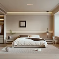 Modern Bedroom Interior Design With Bed Rug Nightstand Pendant Light And Framed Art
