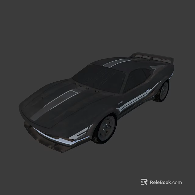 Black Sports Car With Sleek Body Design White Stripes Rear Spoiler And Sporty Appearance 3d model 