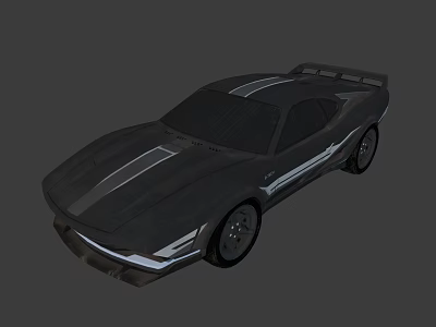 Black Sports Car With Sleek Body Design White Stripes Rear Spoiler And Sporty Appearance 3d model