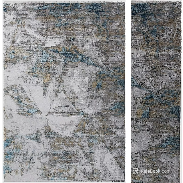Abstract Pattern Square Rug In Gray Blue And Gold Tones For Modern Home Decor 3d model 
