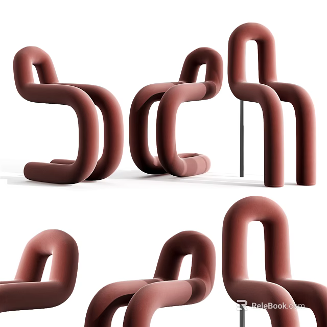 Brown Velvet Accent Chair With Modern Curved Lines Shown In Multiple Angles 3d model 