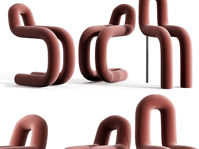 Brown Velvet Accent Chair With Modern Curved Lines Shown In Multiple Angles 3d model
