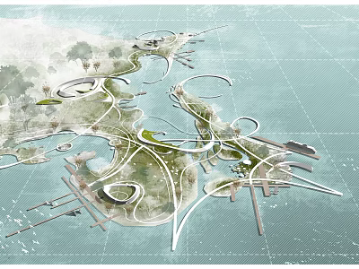 Modern Landscape Architecture Design With Curved Paths And Green Spaces 3d model