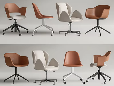 Modern Office Chairs In Brown And White With Metal Bases And Various Designs For Workspace 3d model