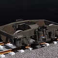 Green and Dark Colored Model Train Carriages on Railroad Track with Structural Details