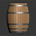 Wooden Barrel With Metal Hoops And Striped Design On Polished Surface