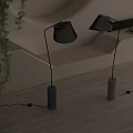 Modern Floor Lamps with Cylindrical Bases Black Poles in Minimalist Interior with Green Plants