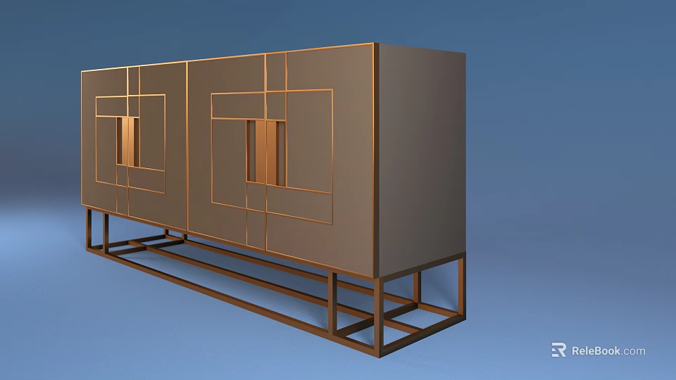 Modern Minimalist Entryway Side Cabinet With Wooden Doors And Metal Frame 3d model 
