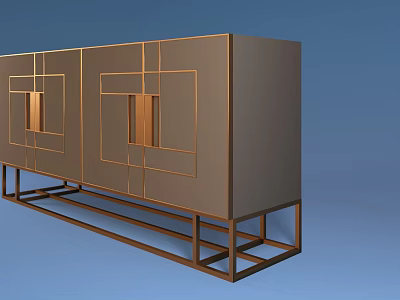 Modern Minimalist Entryway Side Cabinet With Wooden Doors And Metal Frame 3d model