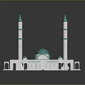 Cartoon Mosque Scene With Green Domes White Walls Twin Minarets Green Grass And 3D Design
