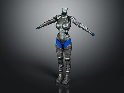 Futuristic Silver Metallic Armor Clothing Featuring Blue Shorts And Robot Design Style 3d model