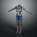 Futuristic Silver Metallic Armor Clothing Featuring Blue Shorts And Robot Design Style