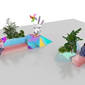 Leisure Space With Colorful Seats Green Plants People Sitting And Decorative Windmill Rabbit Heart Shapes