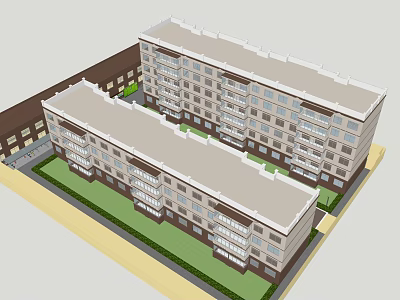 Two Adjacent Modern Multi Story Residential Buildings With Green Lawn And Pathway 3d model