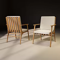 Modern Single Armchair with Wooden Frame and Beige Fabric Seat