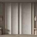 Decorative Wavy Panel Wall With Ceramic Vases And Wooden Base Accents