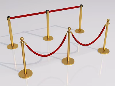 Golden Stanchions With Red Velvet Ropes For Event Crowd Control Setup 3d model