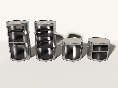 Silver Metal Display Shelves Oil Drum Shaped With Multiple Shelves And Orange Logo On Top 3d model
