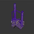 Industrial Building Structure With Two Tall Chimneys Metal Pipes And Platforms