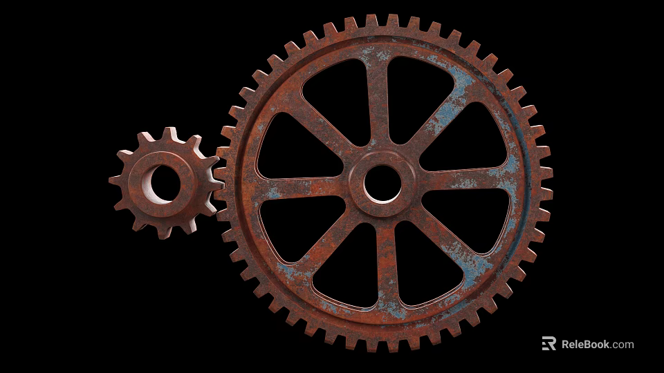 Rustic Metal Hardware Tools Gears Large And Small On Black Background Vintage Design 3d model 