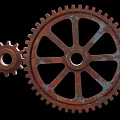 Rustic Metal Hardware Tools Gears Large And Small On Black Background Vintage Design 3d model