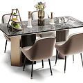 Elegant Modern Dining Table Set With Marble Top Beige Chairs And Decorative Vase 3d model