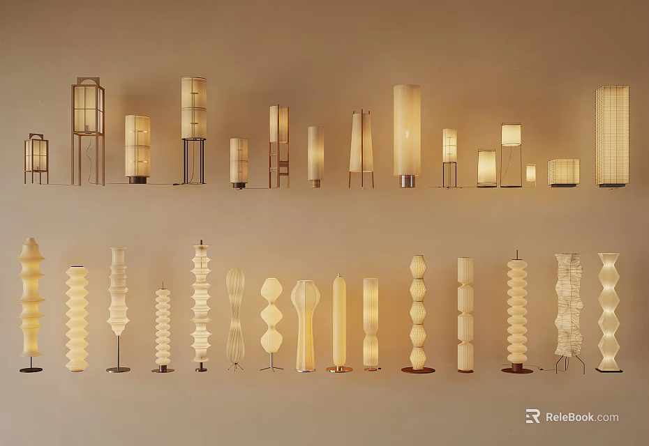 Modern Lighting Fixtures Display With Various Styles And White Beige Tones 3d model 