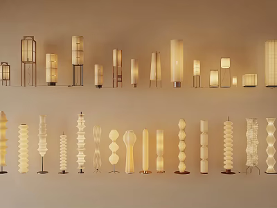 Modern Lighting Fixtures Display With Various Styles And White Beige Tones 3d model