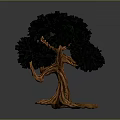 Artistic 3D Decorative Tree with Orange Curved Roots and Dark Green Leaves