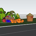Harvest Themed Outdoor Sculpture With Trees Flower Bushes Pumpkins And Straw Stacks