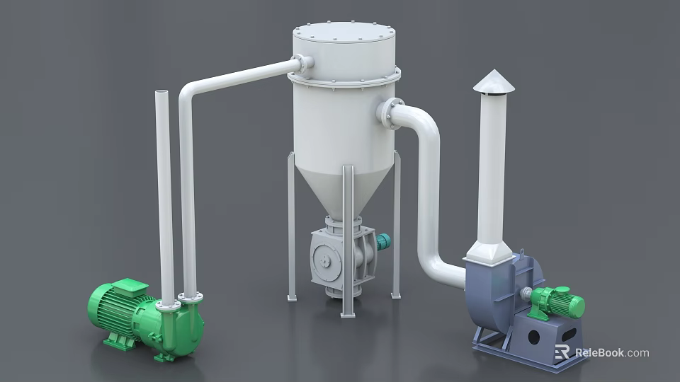 Industrial Processing Equipment System Featuring Cylindrical Separator Pipeline And Motors 3d model 
