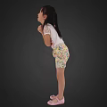 Child In Transparent Top Colorful Shorts Pink Shoes With Hands Crossed On Black Background