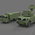 Two Green Military Functional Vehicles Equipped With Missile Launcher And Radar System